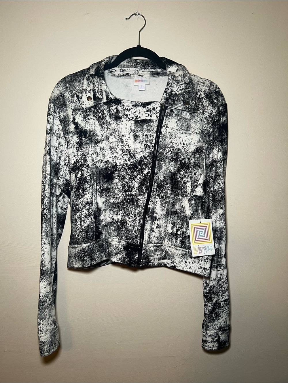LuLaRoe Presley Black & White Patterned Women's Moto Jacket
